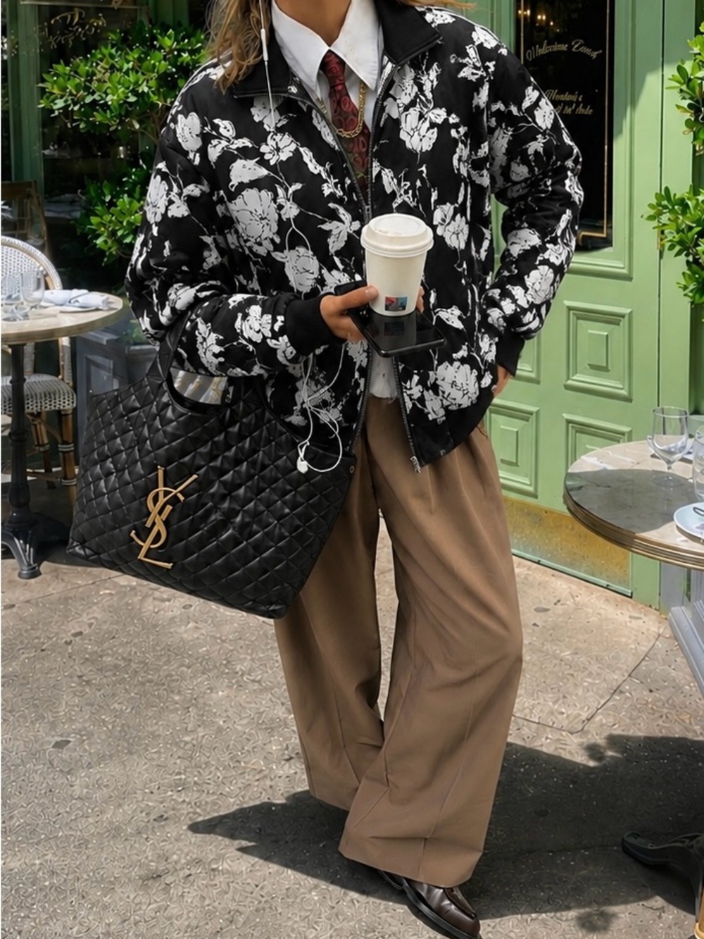 New Look Black & White Floral Satin Bomber Jacket